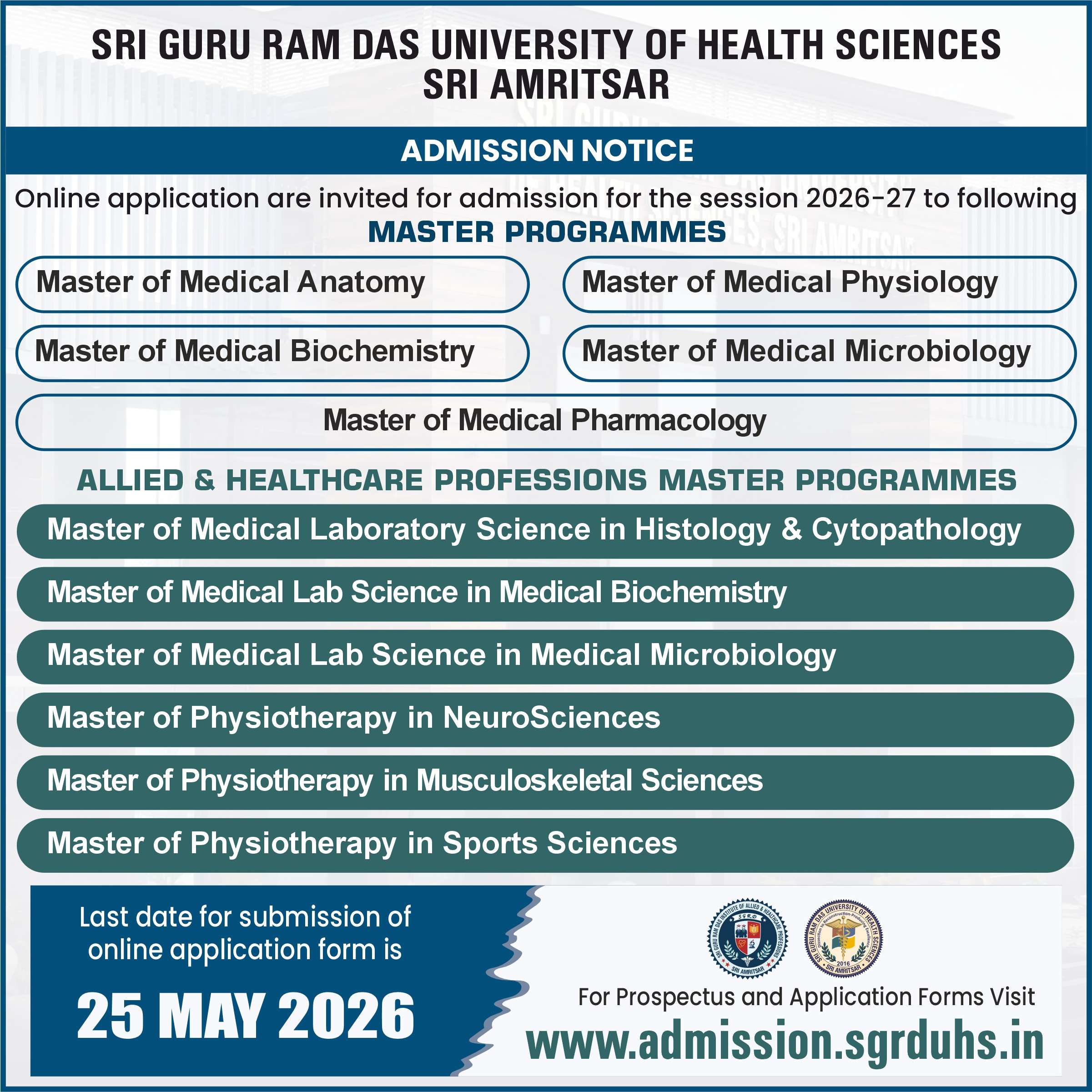 Admission Notice - Master Programmes - Allied Health Care Professions - 2026-27.jpeg